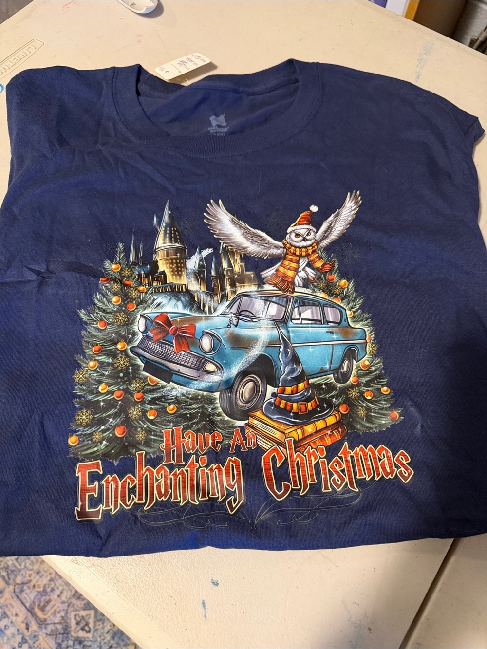 Navy Holiday Graphic Tee with Vintage Car & Owl - Unbranded